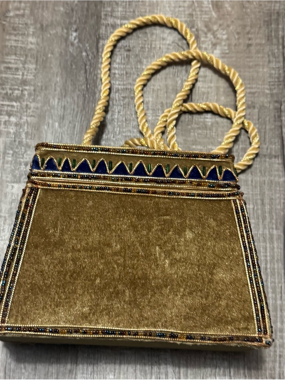 Embellished Gold Velvet Evening Bag with Rope Strap - Picture 2 of 5